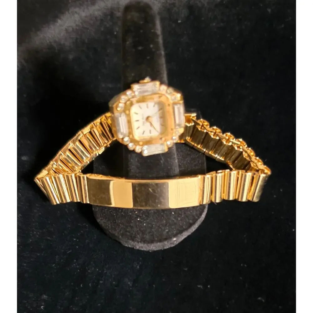 Vintage Park Lane Ring Watch Austrian Crystal  ID Bracelet  Needs Battery NEW